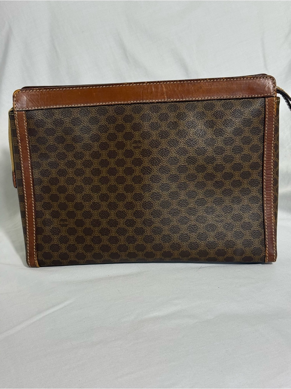 Celine Macadam Clutch Bag Vintage Brown PVC Leather Large Pouch - Picture 3 of 15